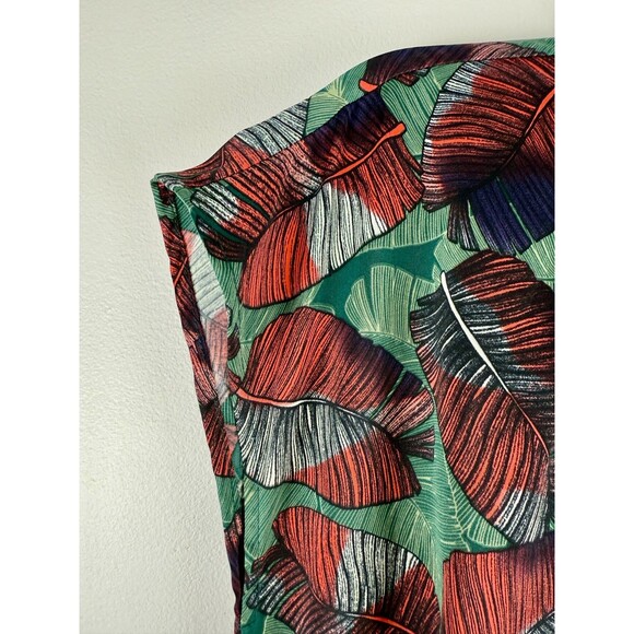 Voyage at Ease Layered Leaf Print Shirt Dress Red & Green Size 8 - Picture 16 of 16